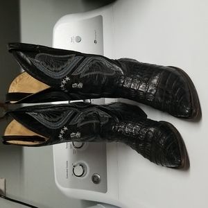 Black caiman cowboy boots.